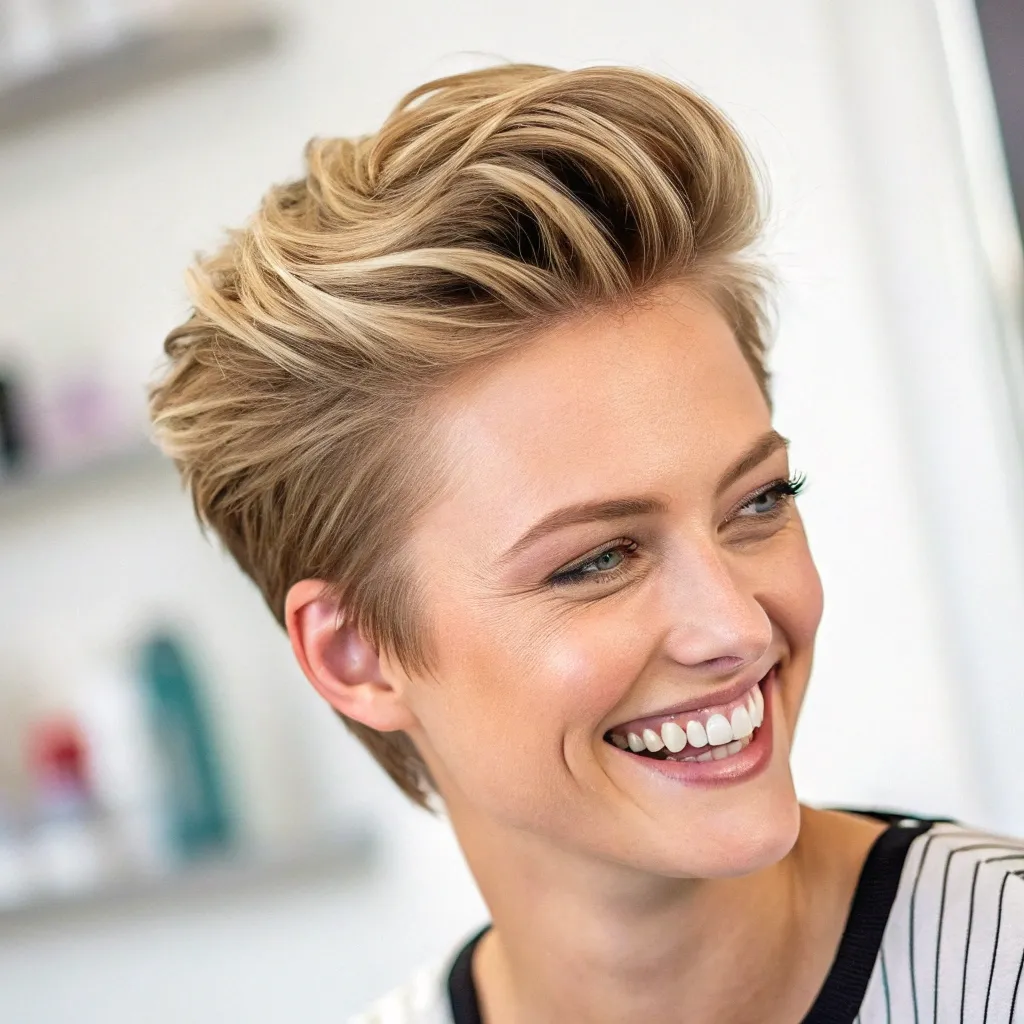 Happy customer with styled hair
